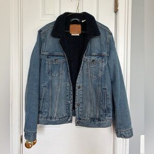 Levi's Navy Blue Sherpa Lined Denim Trucker Jacket
